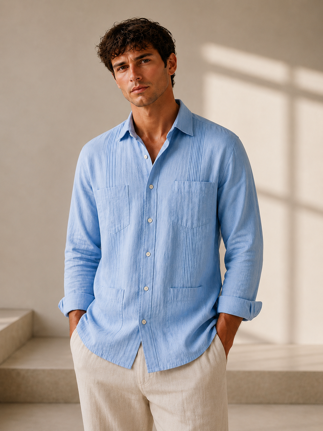 GUAYABERA de Lino AZUL VARADERO