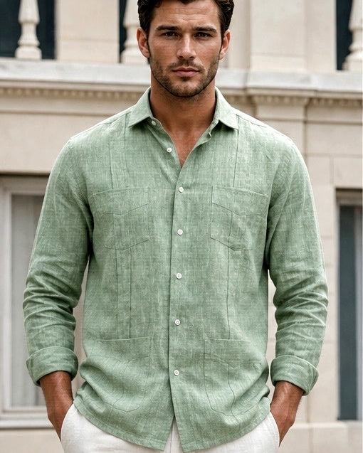GUAYABERA de Lino VERDE CARIBE