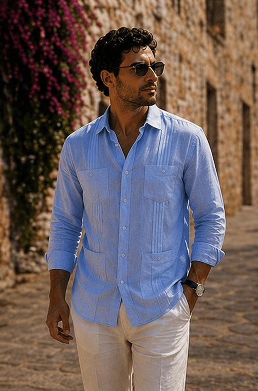 GUAYABERA de Lino AZUL VARADERO