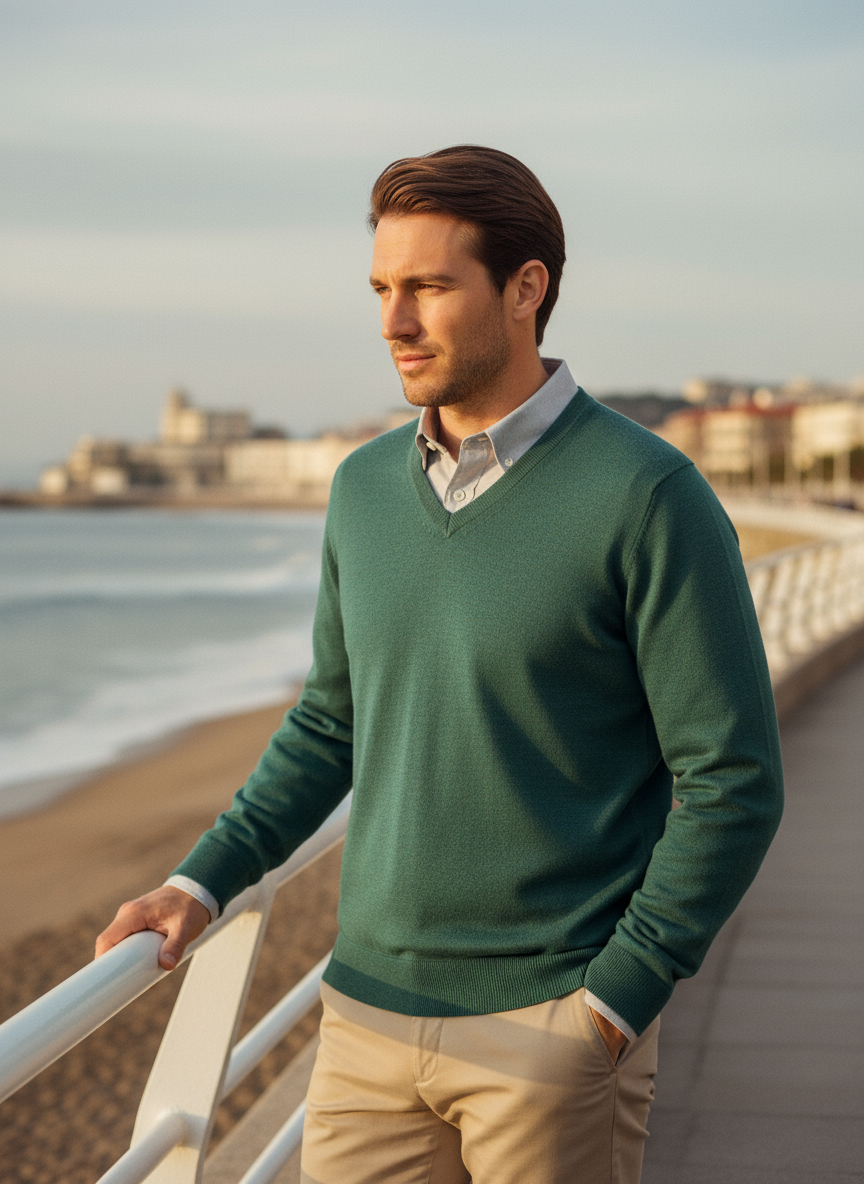 JERSEY CUELLO PICO DE LANA MERINO VERDE