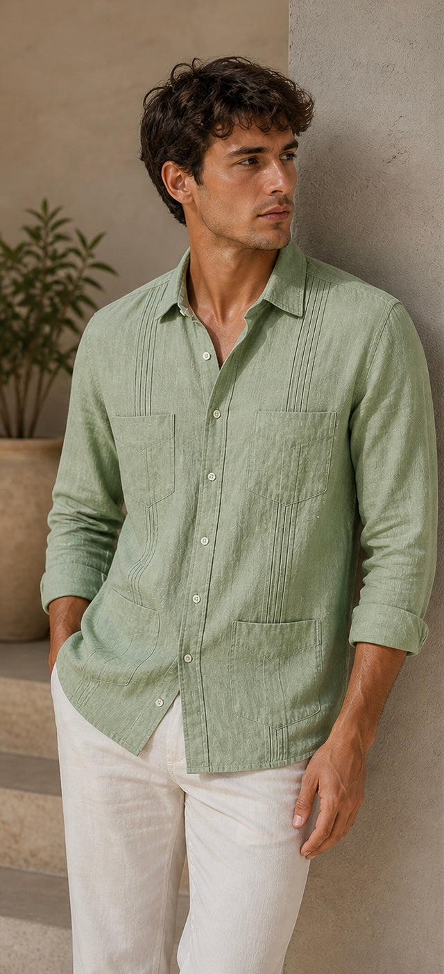 GUAYABERA de Lino VERDE CARIBE
