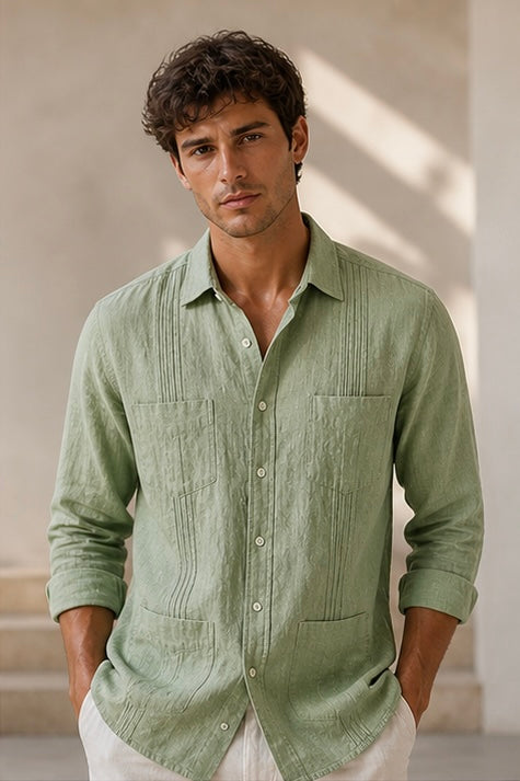 GUAYABERA de Lino VERDE CARIBE