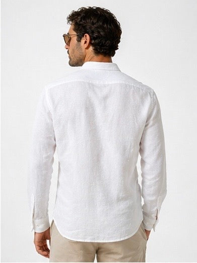 Camisa Polera de Lino Blanca Riviera