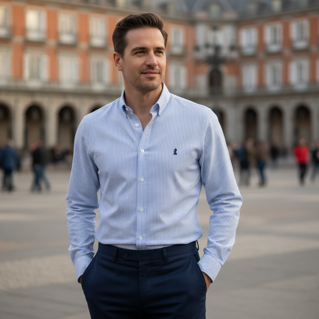 CAMISA OXFORD RAYA AZUL