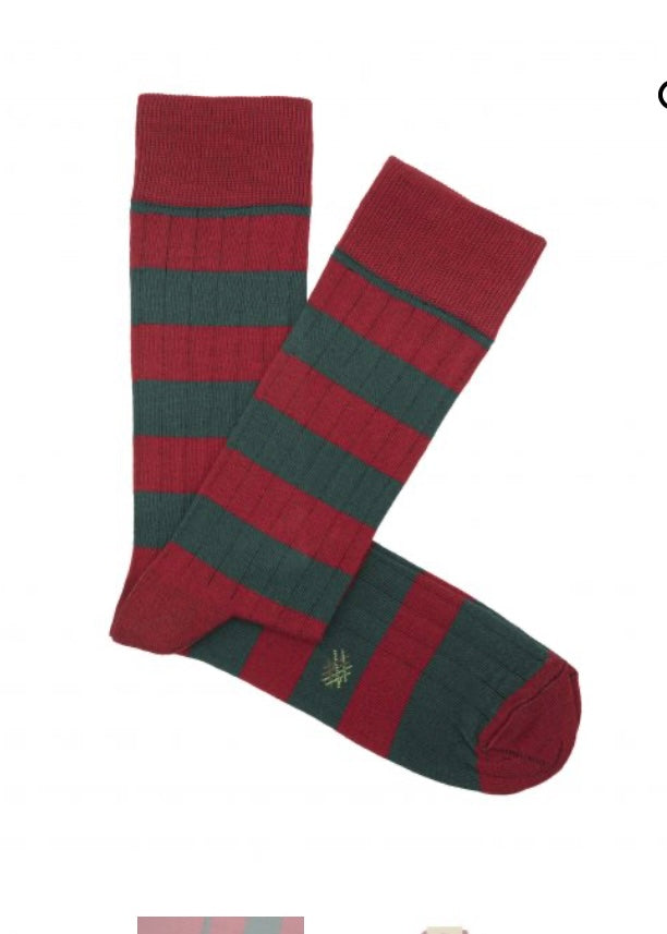 Calcetines Caña Baja Rayas Evergreen-Rojo