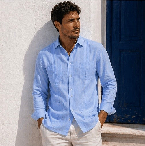 GUAYABERA de Lino AZUL VARADERO