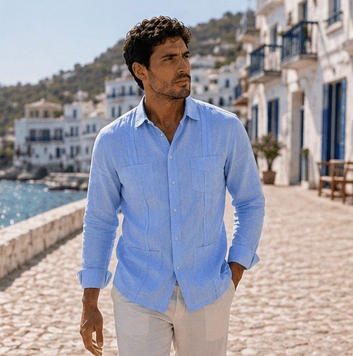 GUAYABERA de Lino AZUL VARADERO