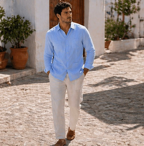 GUAYABERA de Lino AZUL VARADERO