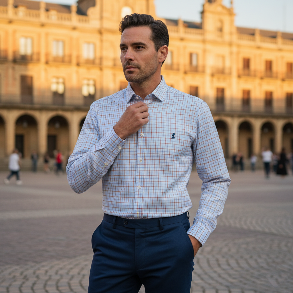 CAMISA CUADRO AZUL Y MARRÓN