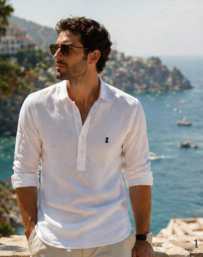Camisa Polera de Lino Blanca Riviera