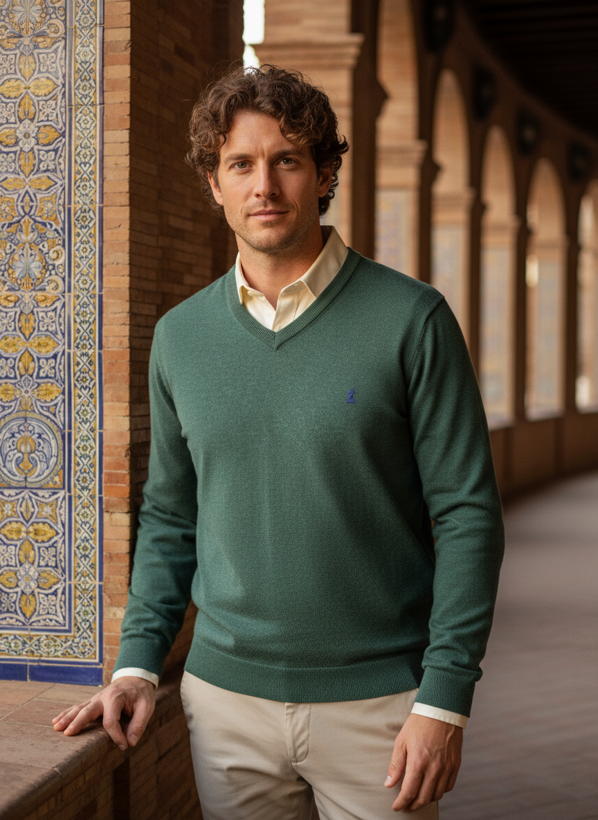 Jersey Liso Cuello Pico Verde Militar