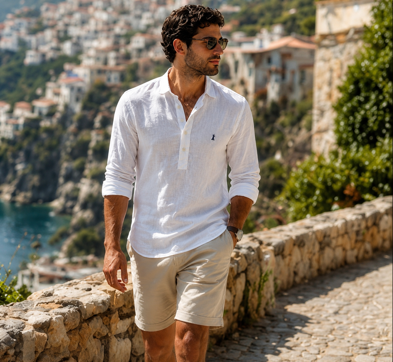Camisa Polera de Lino Blanca Riviera