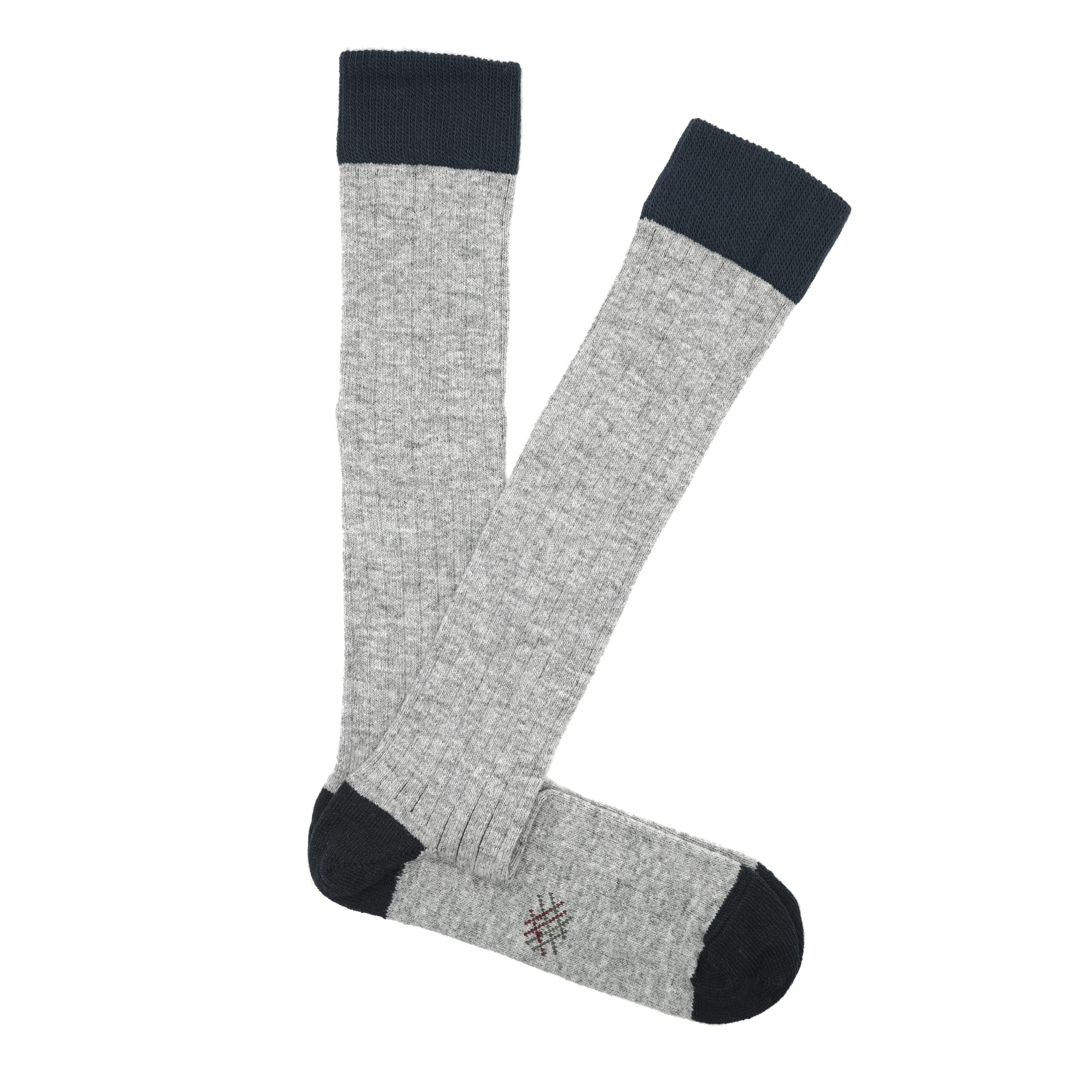 Calcetín Caña Alta Lana Gris Claro-Marino